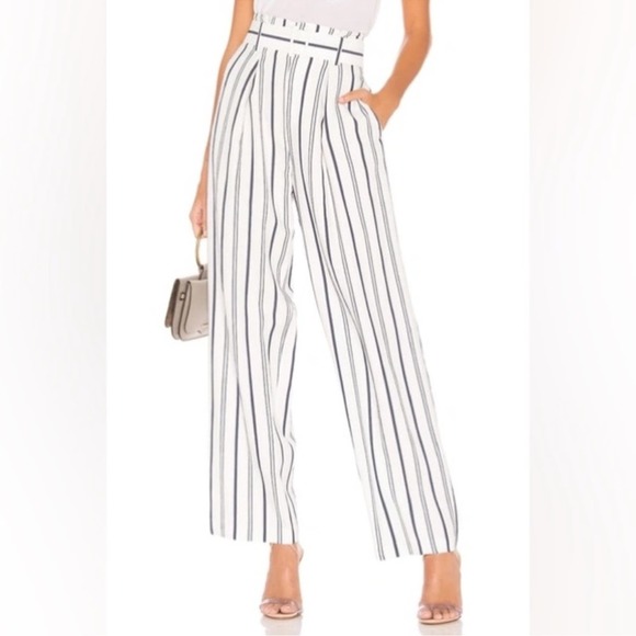 Vince Pants - Vince Dobby Blue White Striped Wide Leg High Rise Belted Pants Women’s Medium
